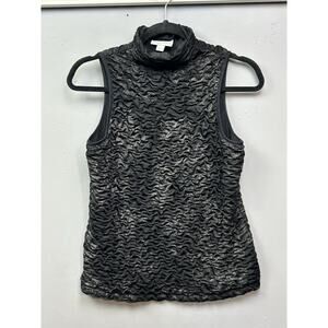 Fashion Bug Sleeveless Mock‎ Turtleneck Womens Large Black Y2K Crinkle Retro